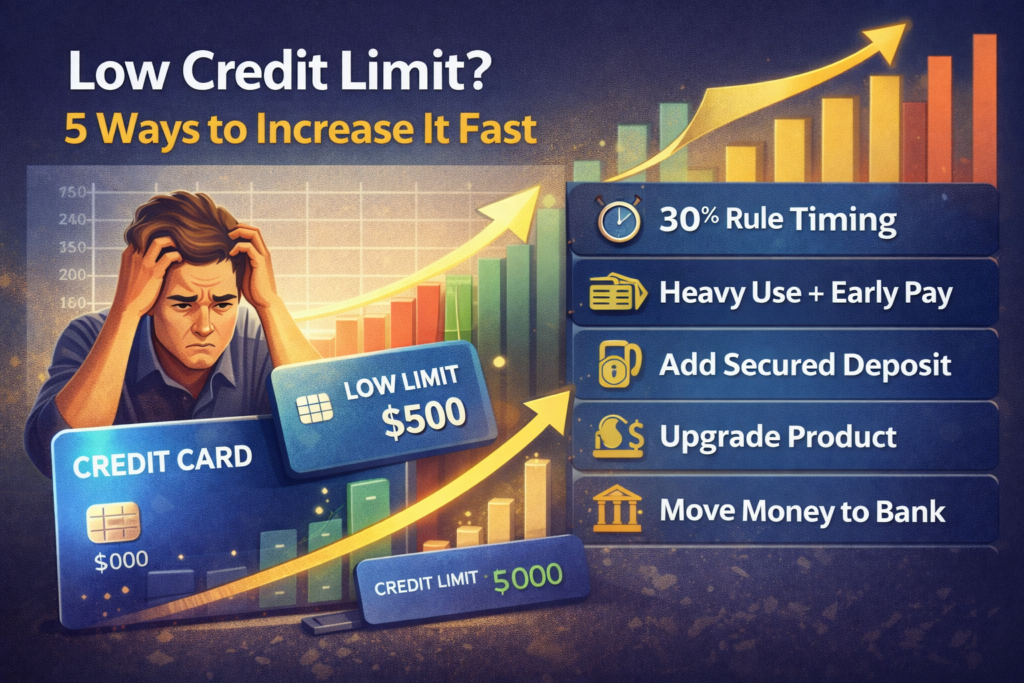 Illustration showing low credit limit and ways to increase it.