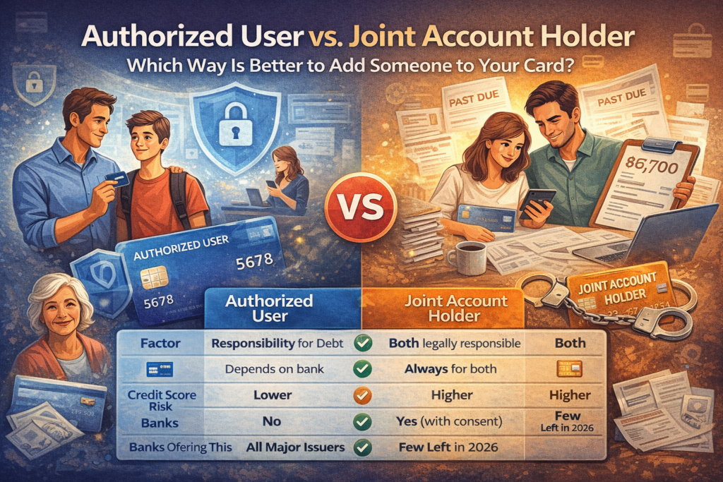 Graphic comparing authorized user and joint account credit card options.