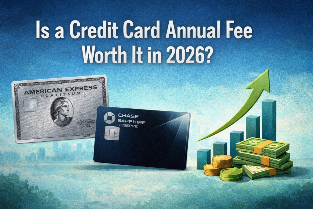 Premium credit cards and rising chart showing if annual fees are worth it in 2026