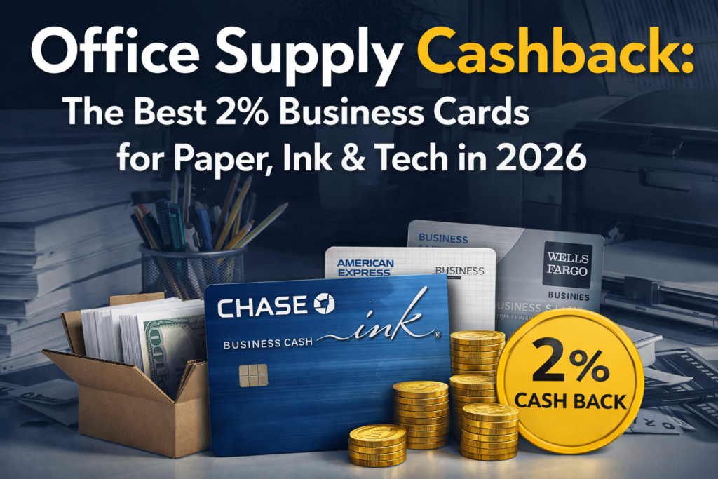 Best 2% business credit cards for office supplies in 2026 with cashback illustration